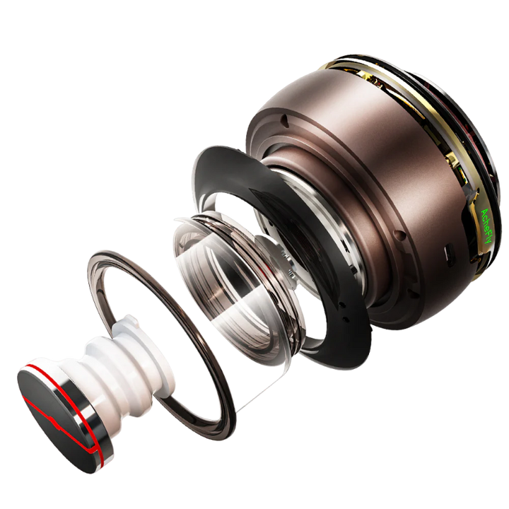 Exploded view of the RelaxRiser™ SmartTherm by AcheFly showing internal components, including the suction chamber, heating elements, and massage mechanism, highlighting the device’s advanced engineering for cupping, Gua Sha, heat, and vibration therapy.