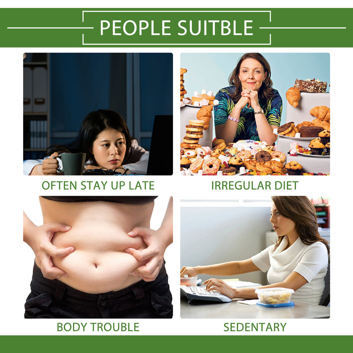 Collage of people with text indicating conditions suitable for a product or service.