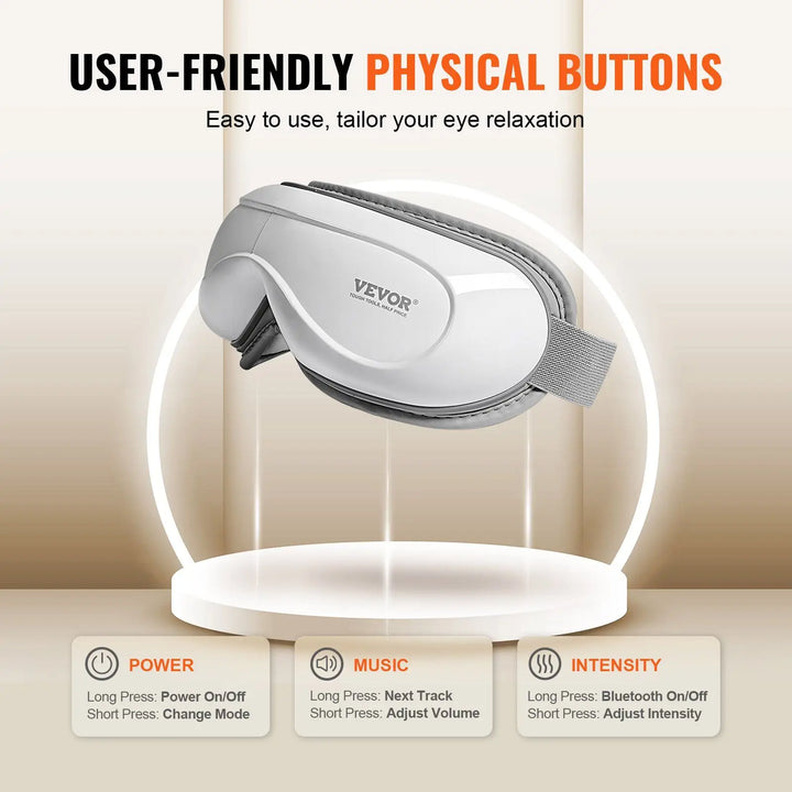 RelaxRiser™ DreamEyes Pro heated eye massager with physical buttons for easy control of power, music, and intensity