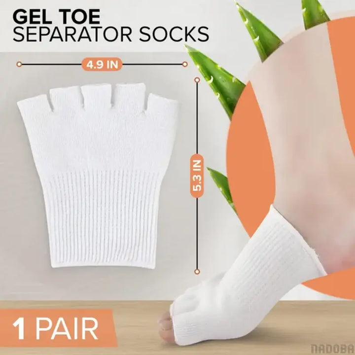 RelaxRiser™ gel toe separator socks with aloe-inspired design, 1 pair in soft breathable cotton, sized 4.9 x 5.3 inches, perfect for foot relaxation and home spa care