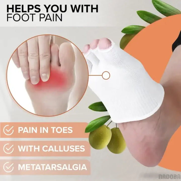 RelaxRiser™ gel toe separator socks designed to support toe alignment and comfort, ideal for sensitive feet with calluses or daily strain