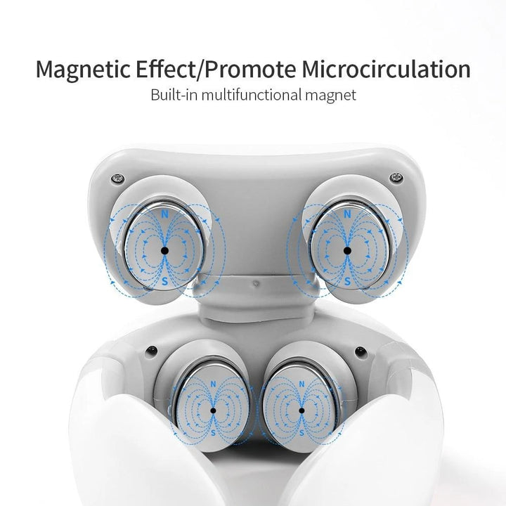 Neck massager with built-in magnetic nodes to promote microcirculation through magnetic therapy.