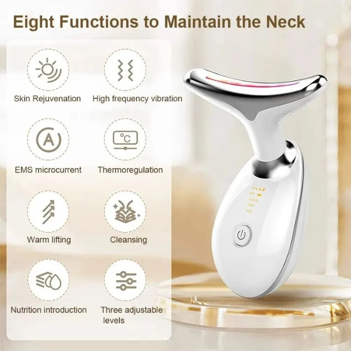 RelaxRiser VSkin neck lifting and firming device with 8 skin benefits including EMS, warm lifting, thermoregulation, and skin rejuvenation